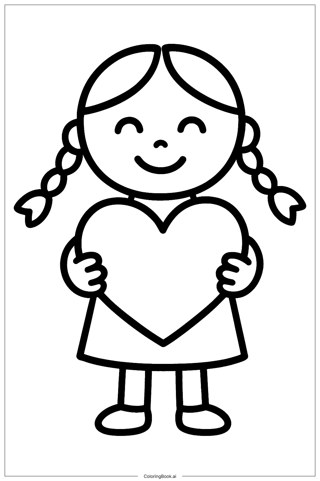  Página para colorir de Lily Love Tranças Segurando o Coração 