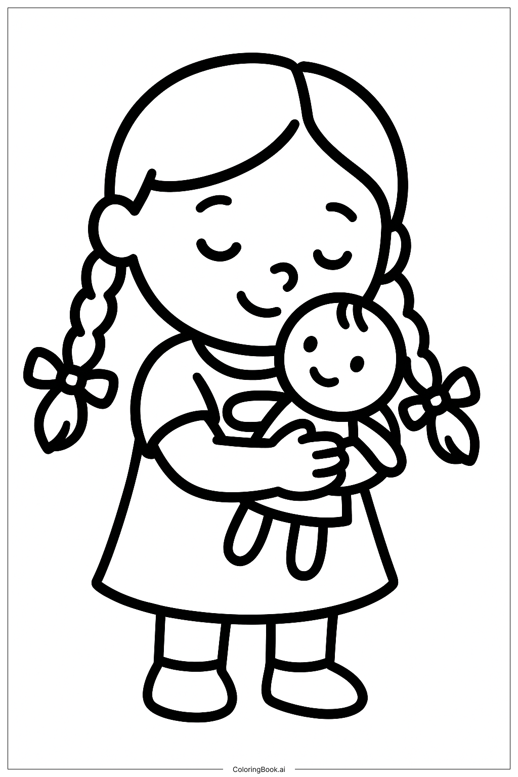  Página para colorir de Boneca Lily Amor Tranças Abraçando 