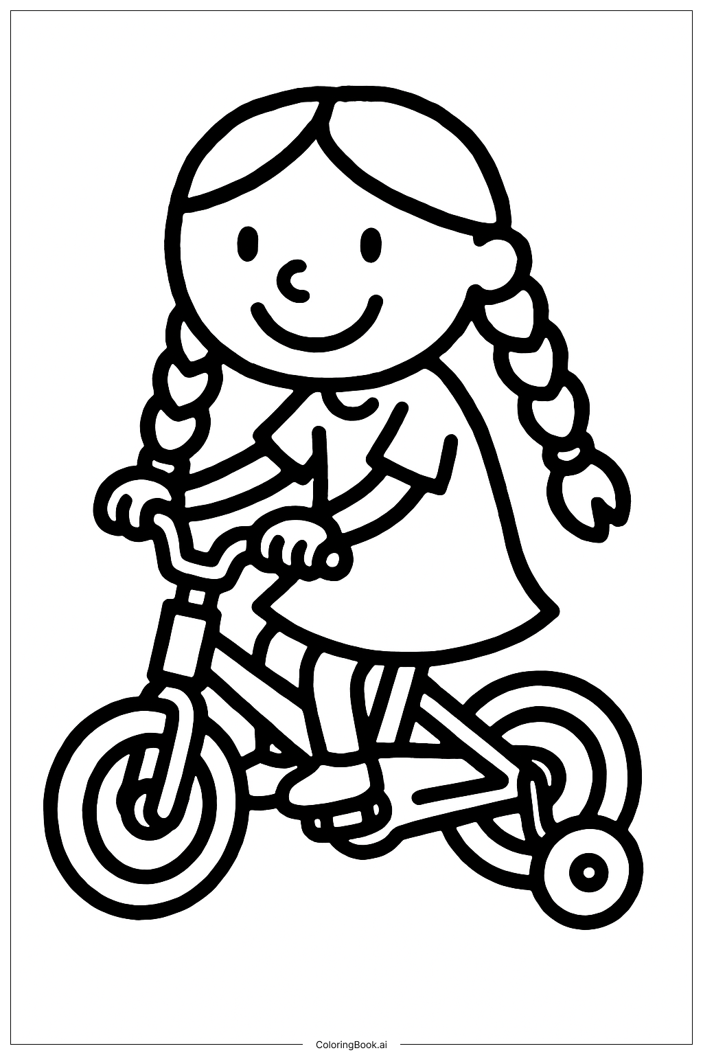  Página para colorir de Lily Love Tranças Andando de Bicicleta 