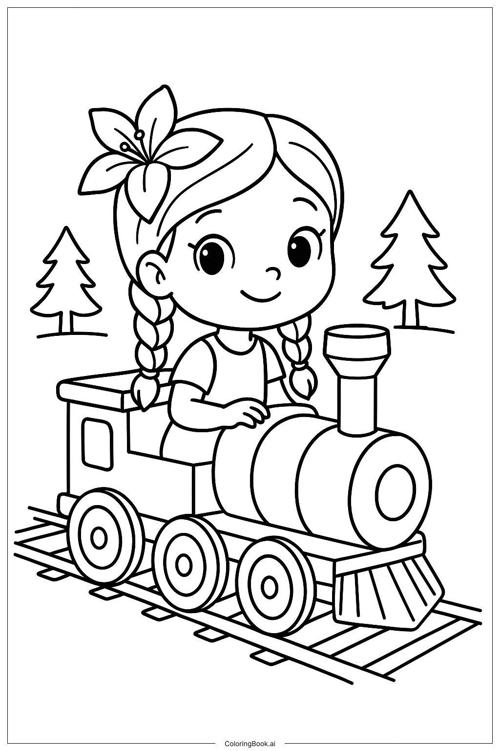  莉莉爱辫子火车之旅填色页 