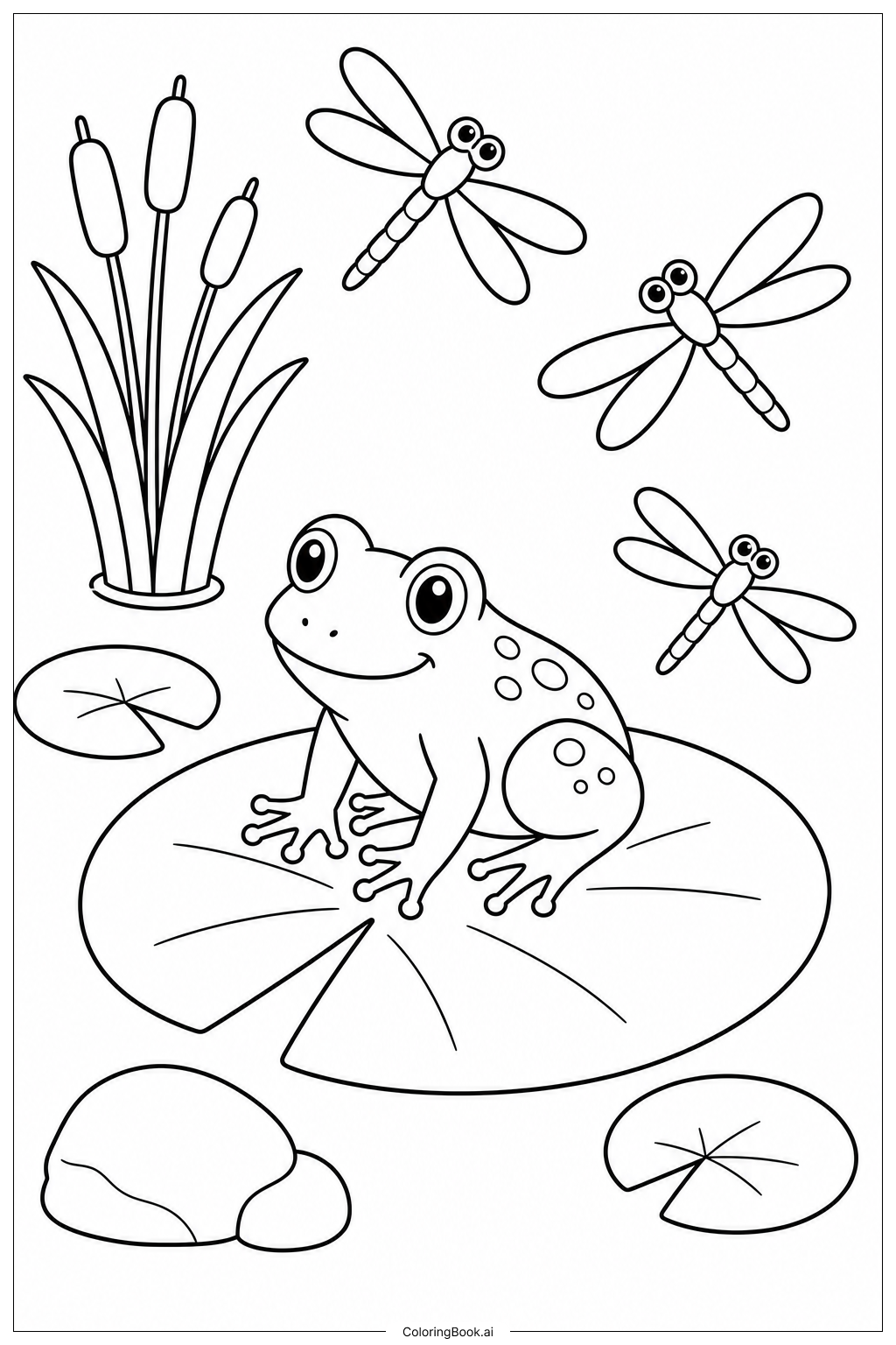  Página para colorir de Trio Libélula na Vitória-Régia 