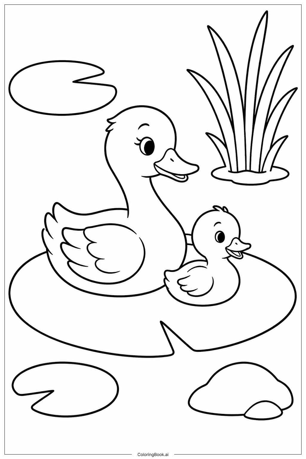  Página para colorir de Família de Patinhos no Nénuphar 