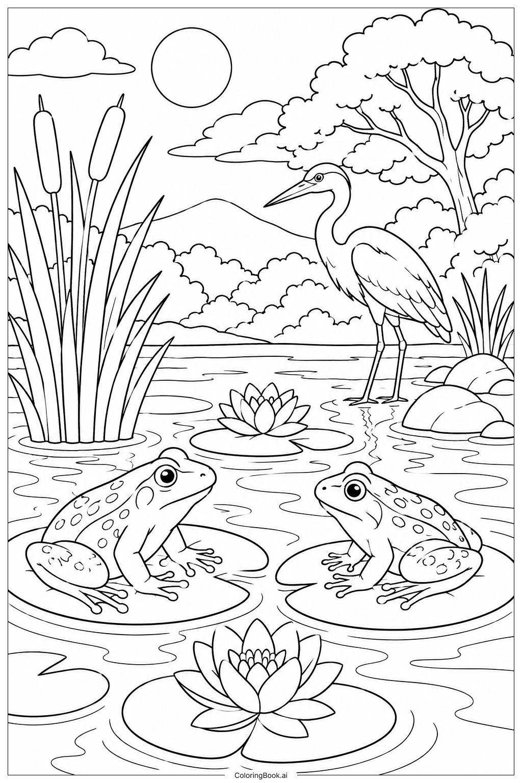  Página para colorear de Paseo vespertino en la hoja de lirio 