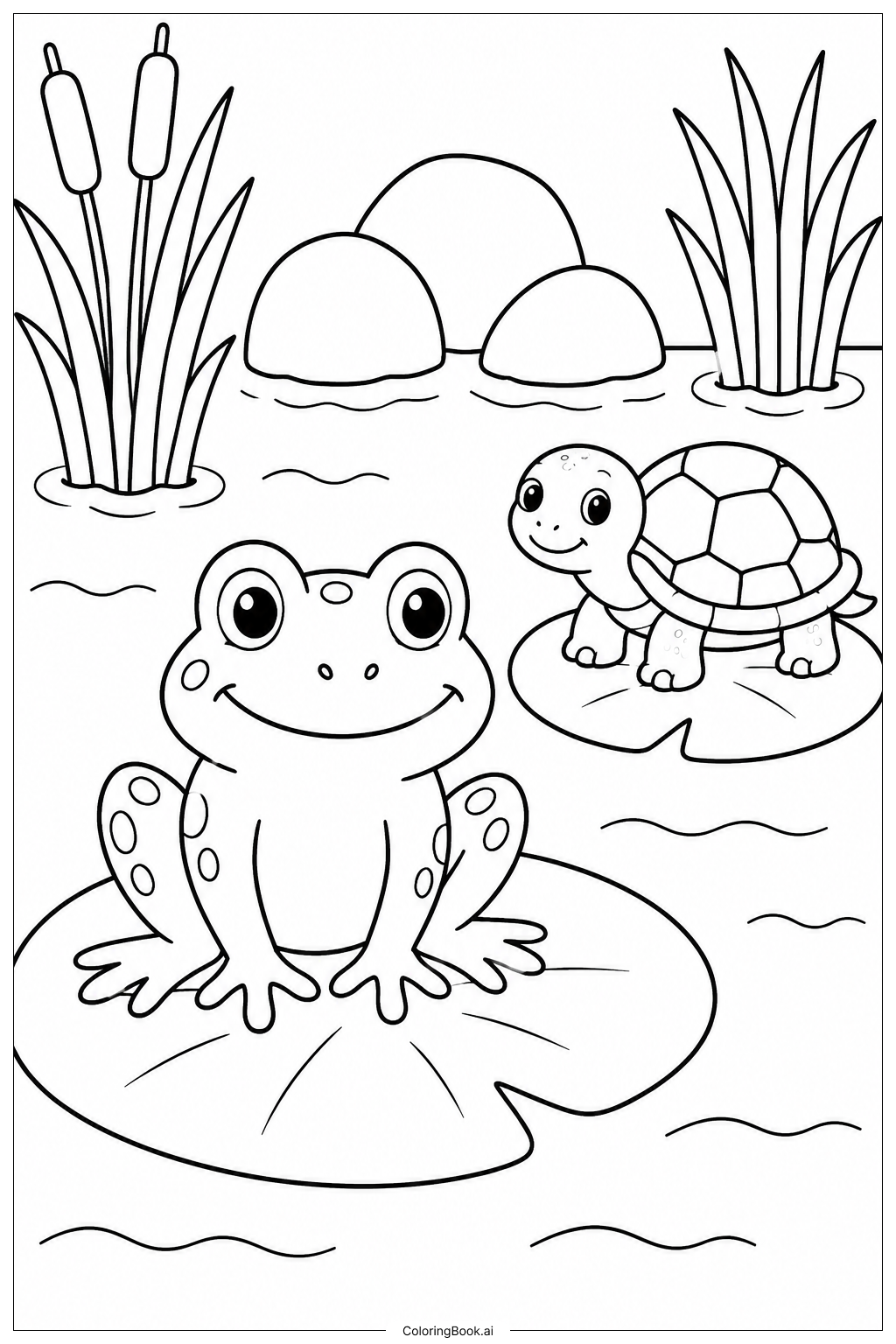  Teichfrosch und Schildkröte Ausmalseite 