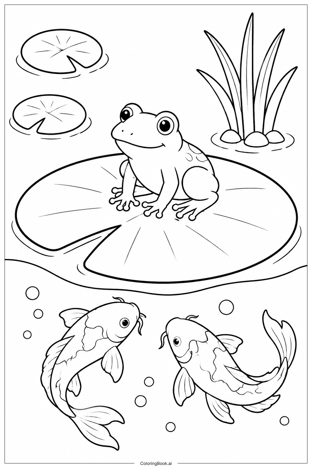  Página para colorir de Lily Pad Koi Under Pads 