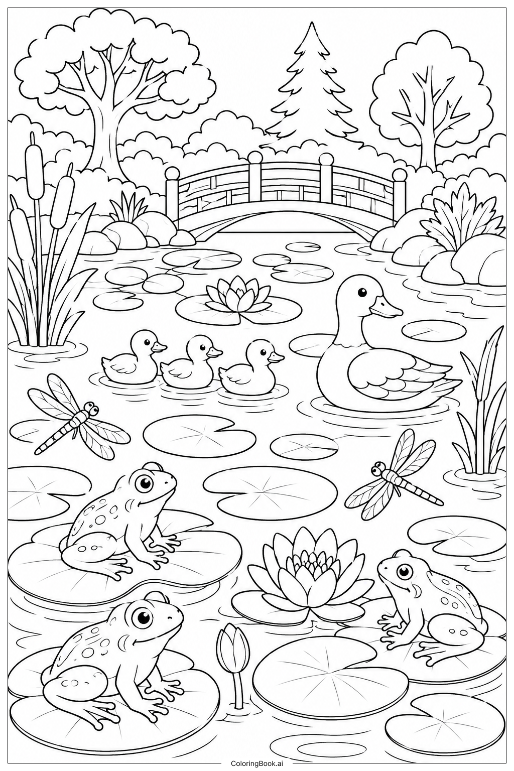  スイレン池のパノラマの塗り絵ページ 