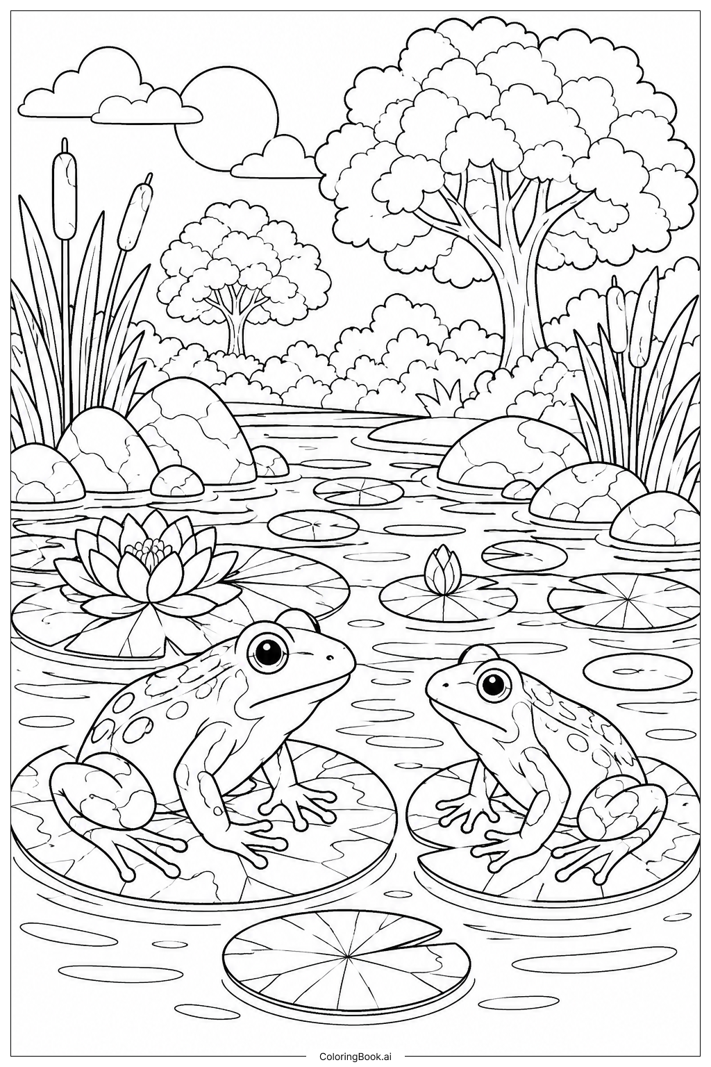  Page de coloriage Nénuphar réflexion tranquille 
