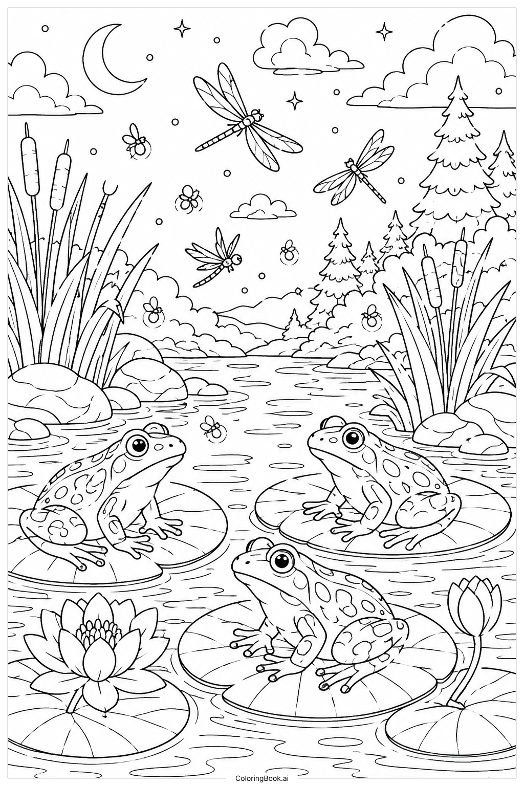  Página para colorear de Encuentro Crepuscular en Lily Pad 