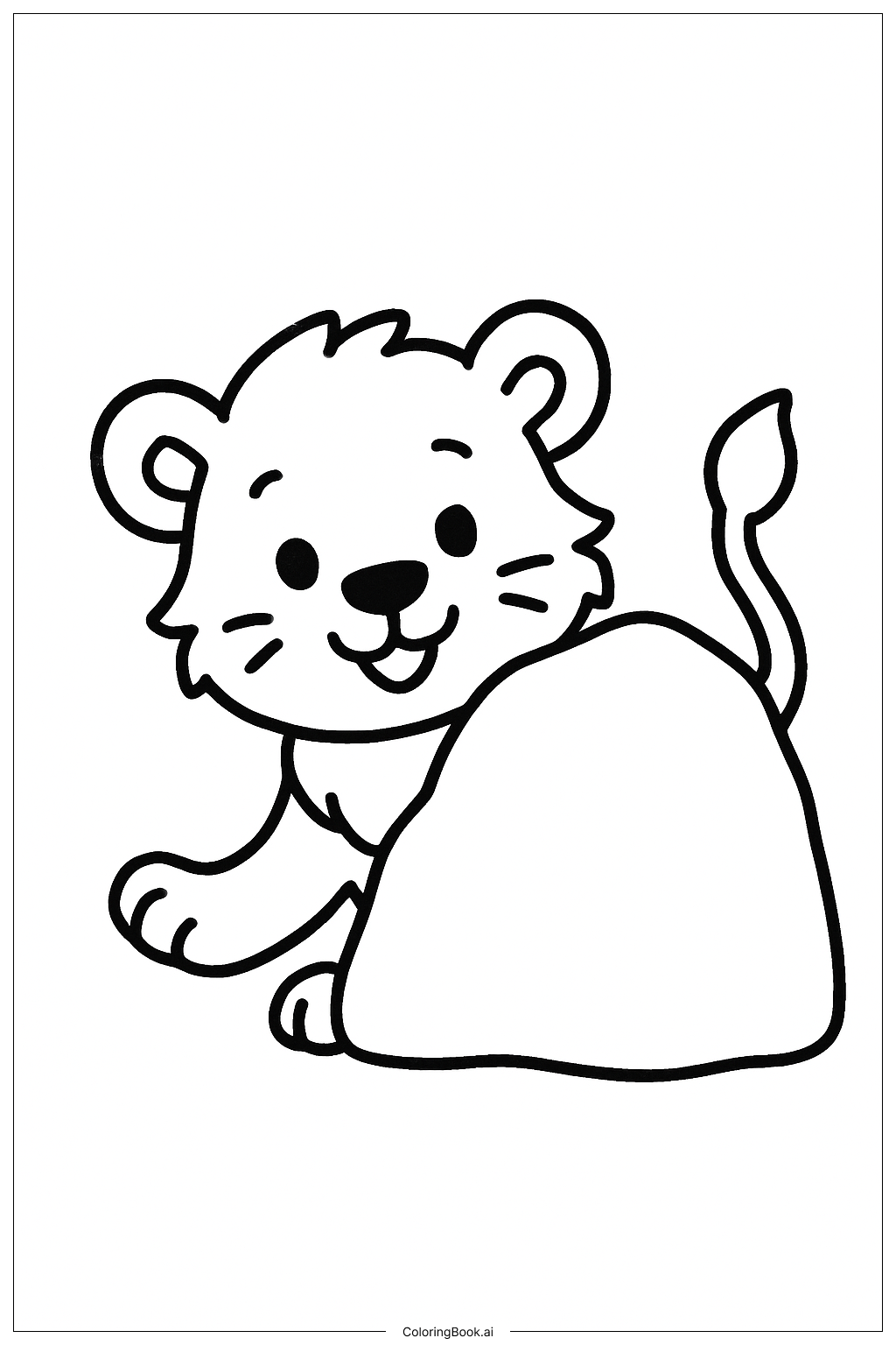  Lion Cub Behind Rock Coloring Page 