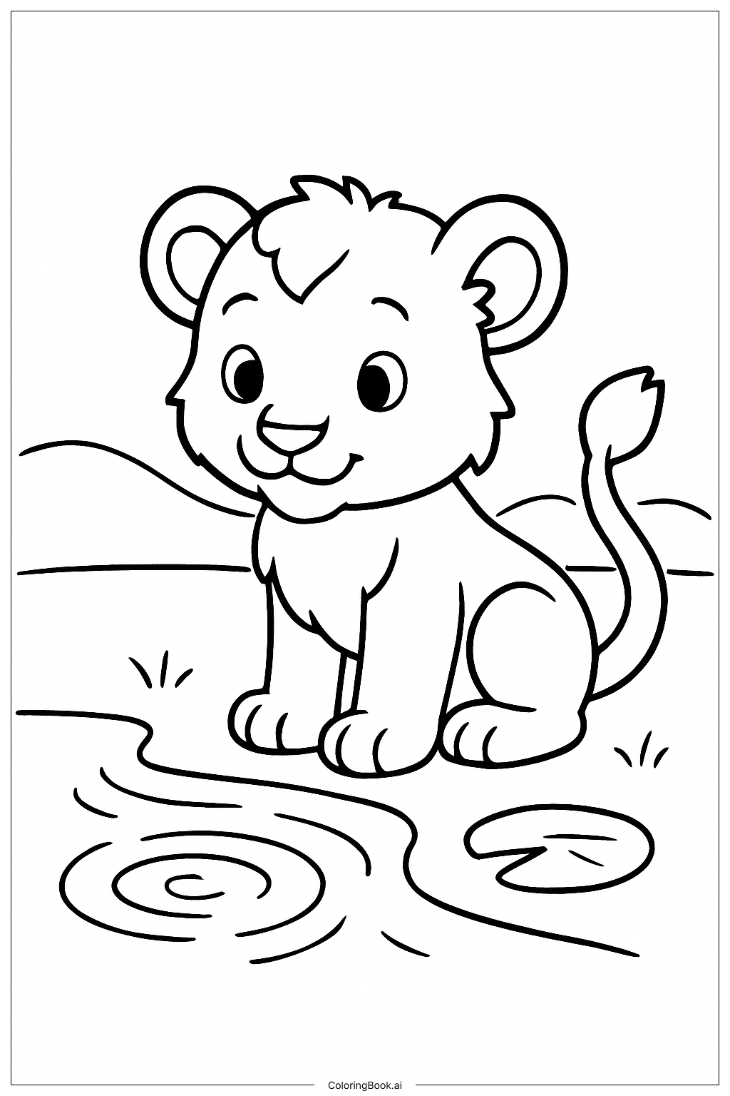  Lion Cub By Pond Coloring Page 