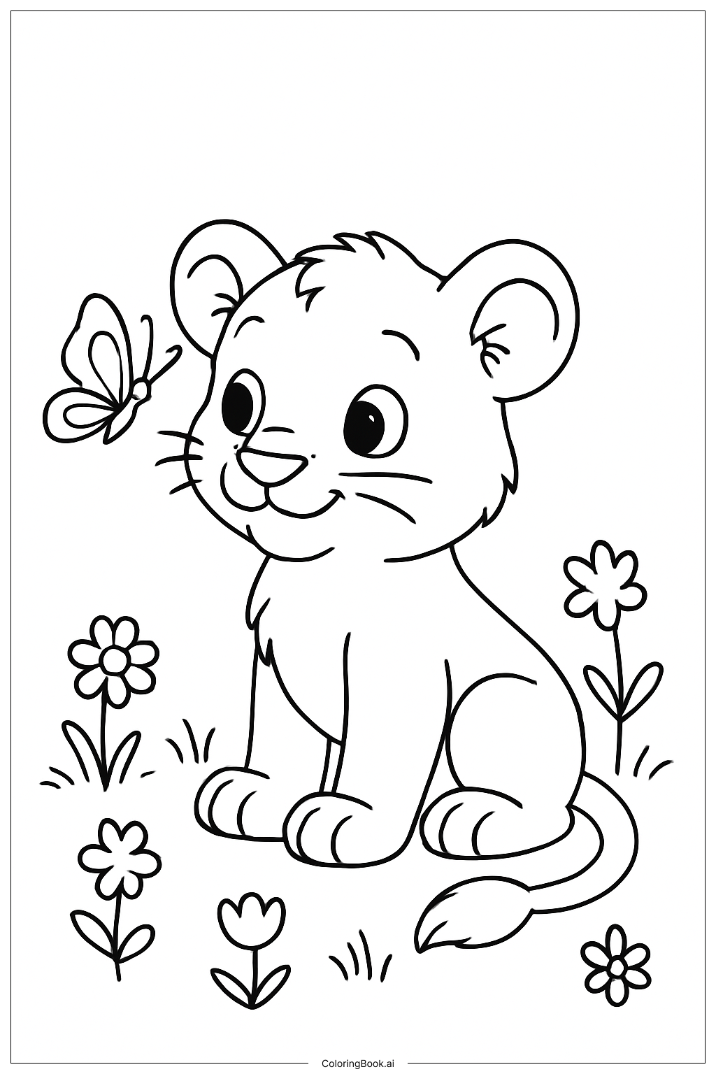  Lion Cub In Meadow Coloring Page 