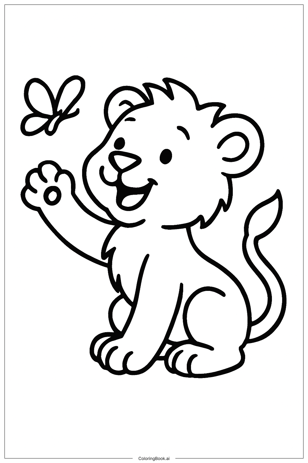  Lion Cub With Butterfly Coloring Page 