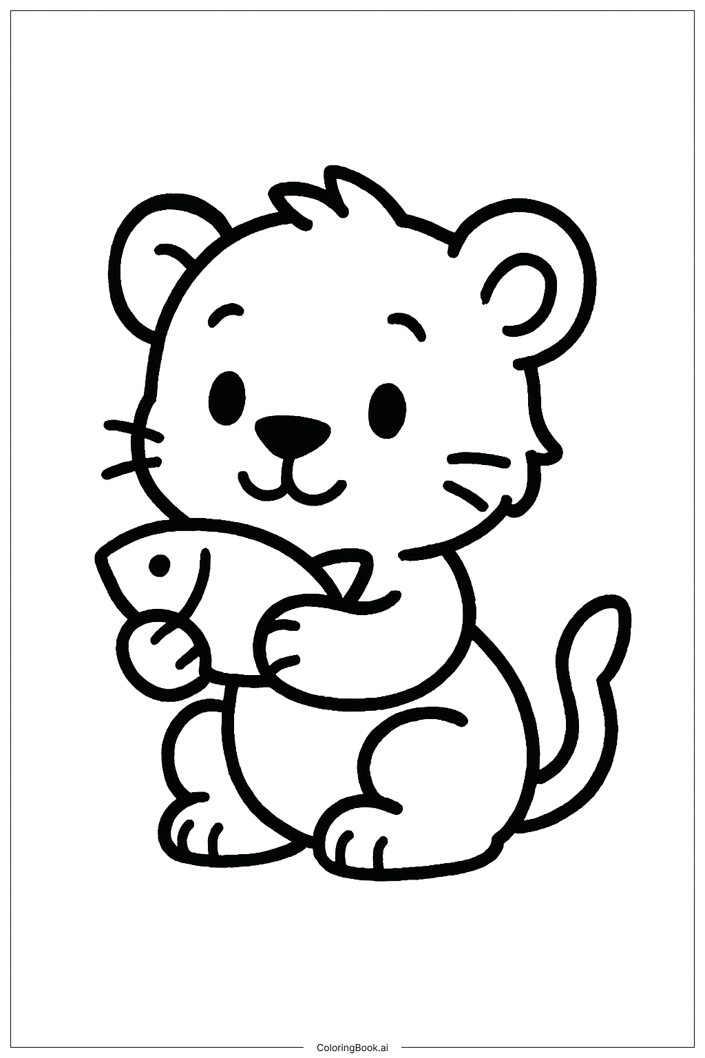  Lion Cub With Fish Coloring Page 