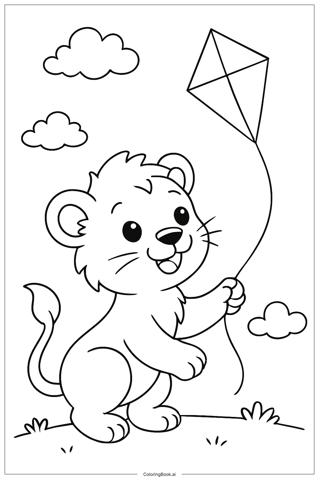  Lion Cub With Kite Coloring Page 