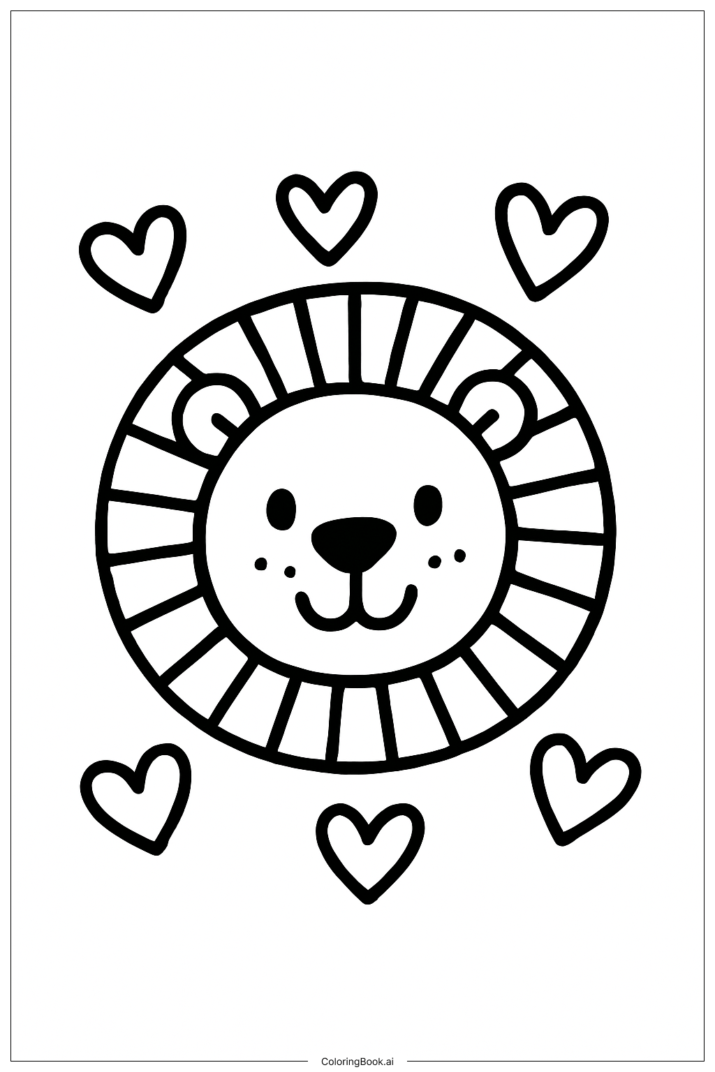  Lion Face With Hearts Coloring Page 