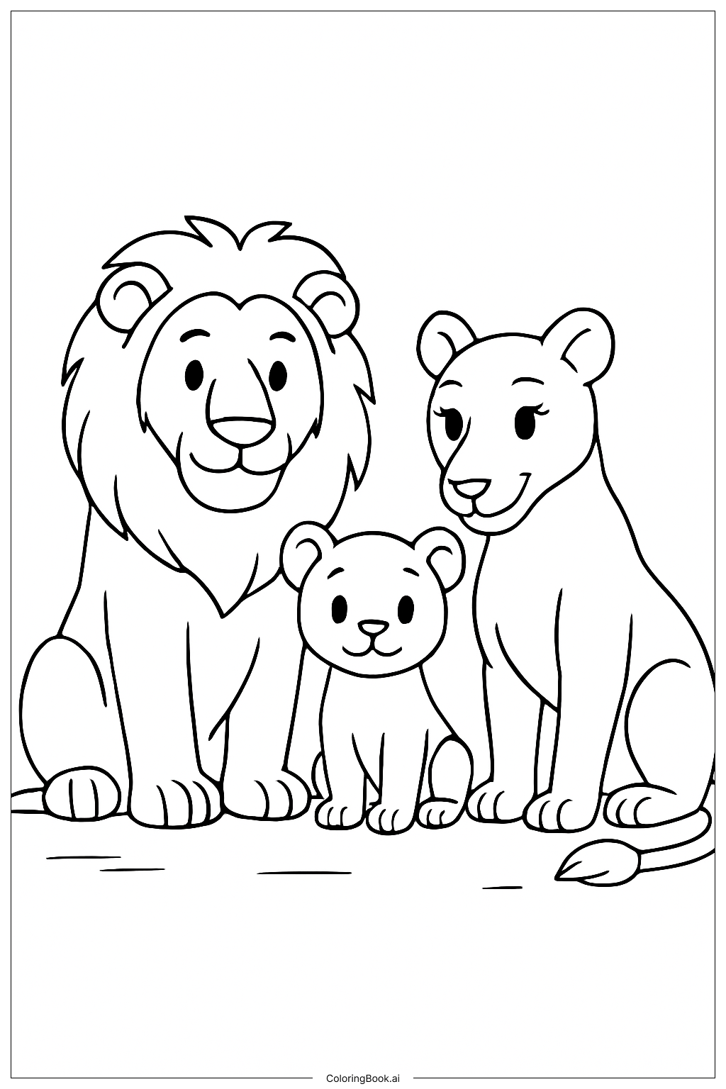  Lion Family Together Coloring Page 