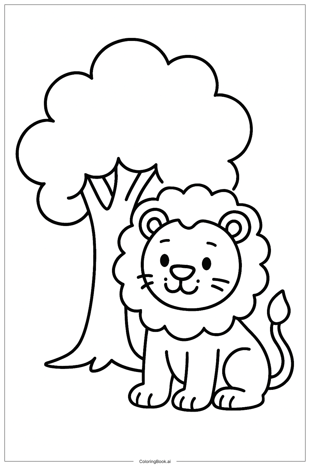  Lion Under Tree Coloring Page 
