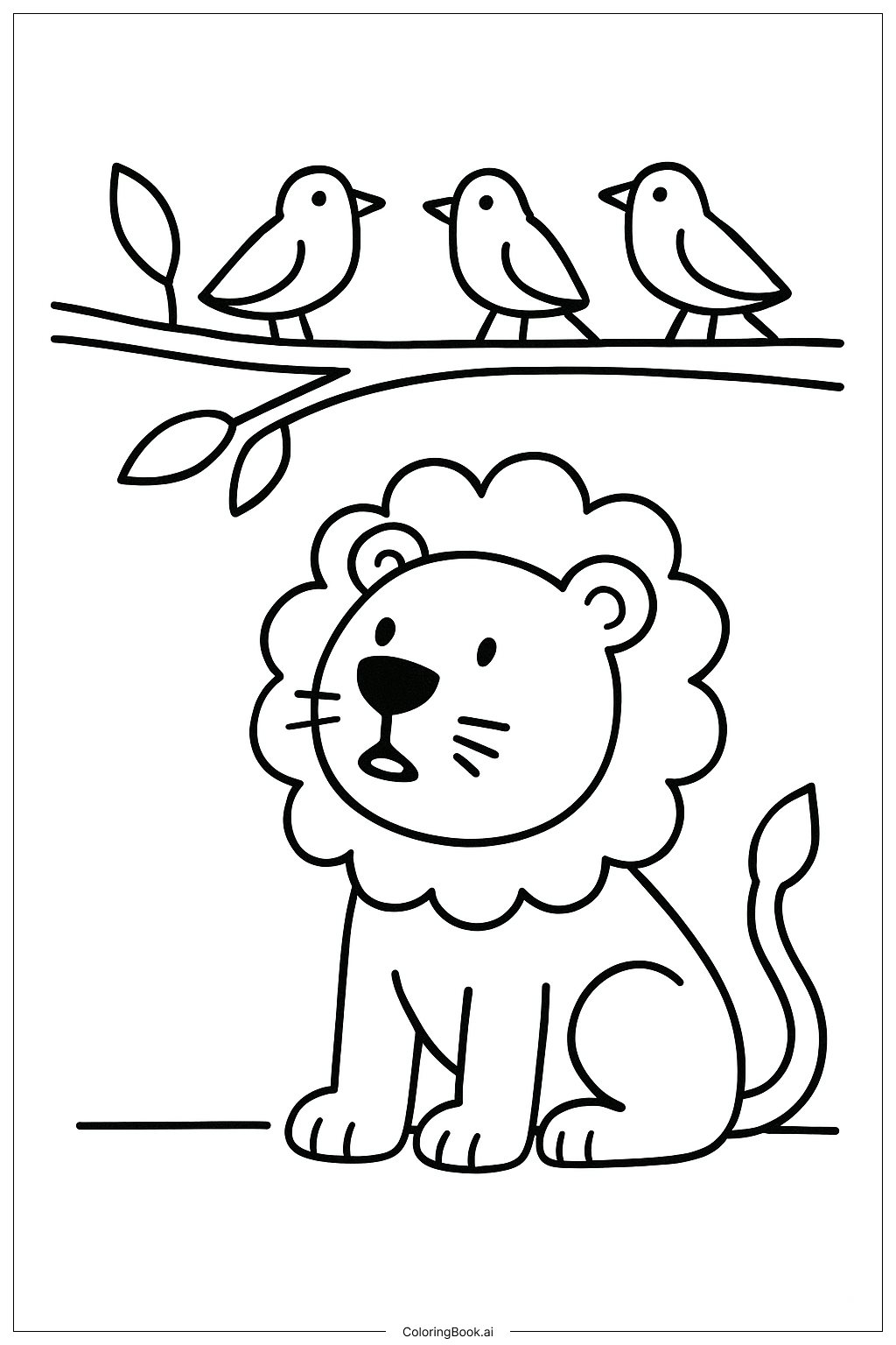  Lion Watching Birds Coloring Page 