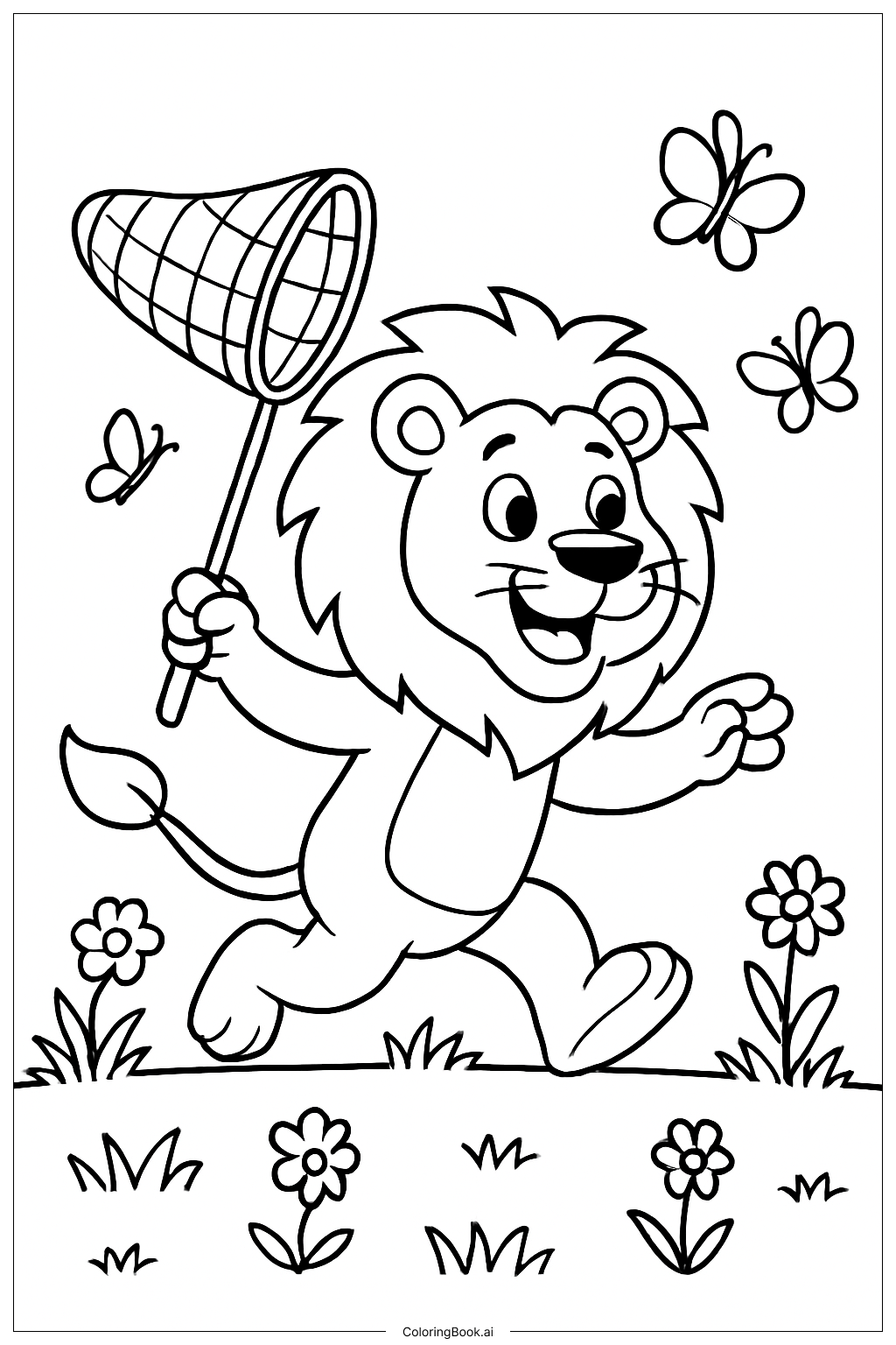  Lion With Net Coloring Page 