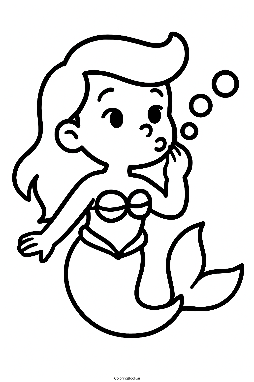  Página para colorear de La pequeña sirena soplando burbujas 