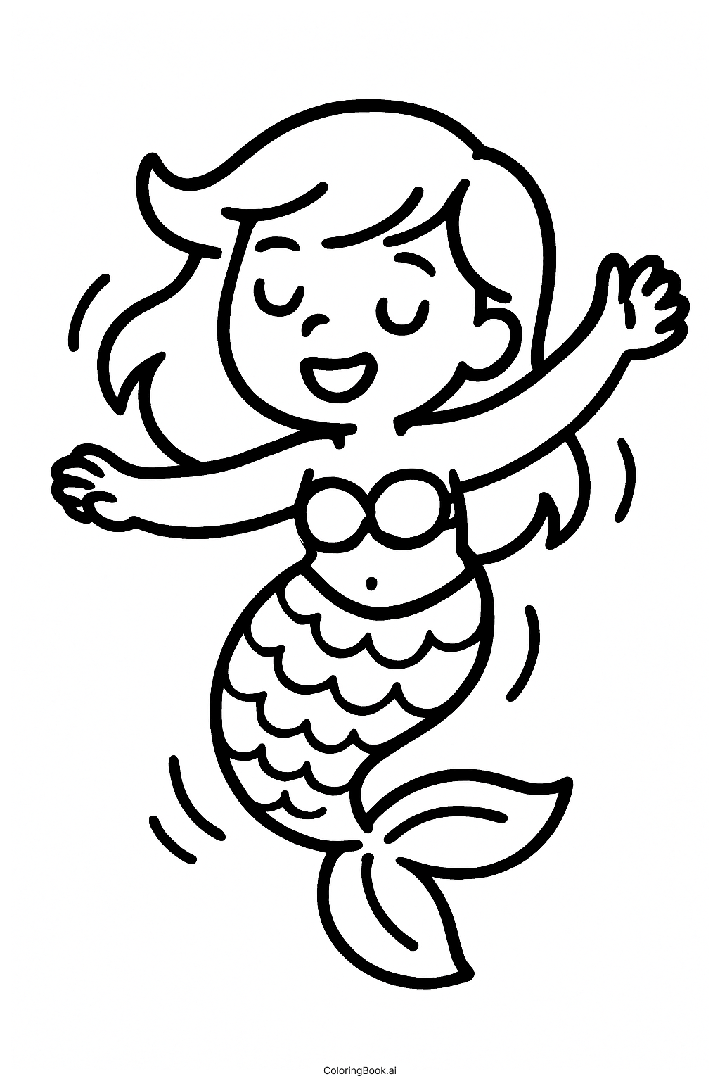  Página para colorear de Pequeña Sirena Bailando 