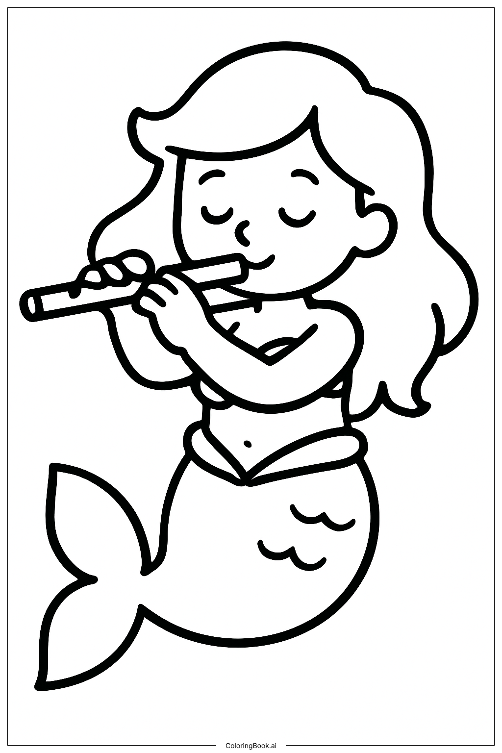  Página para colorear de La Sirenita Tocando la Flauta 