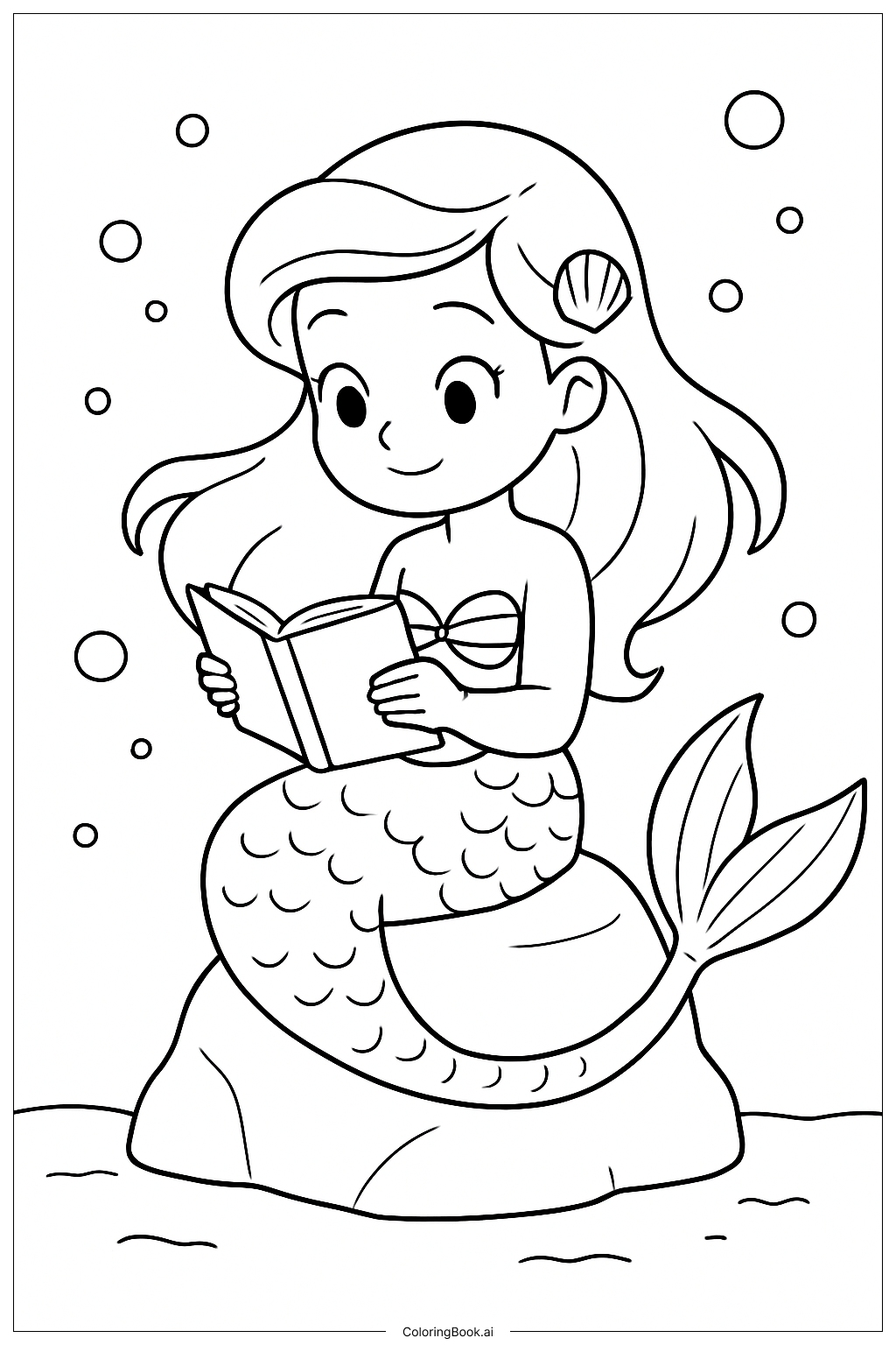 La Sirenita Leyendo Bajo el Agua