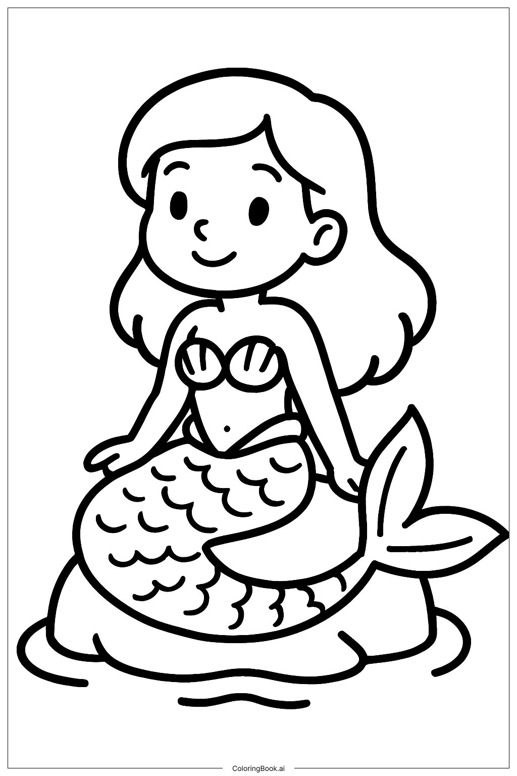  Página para colorear de Sirena sentada en una roca 