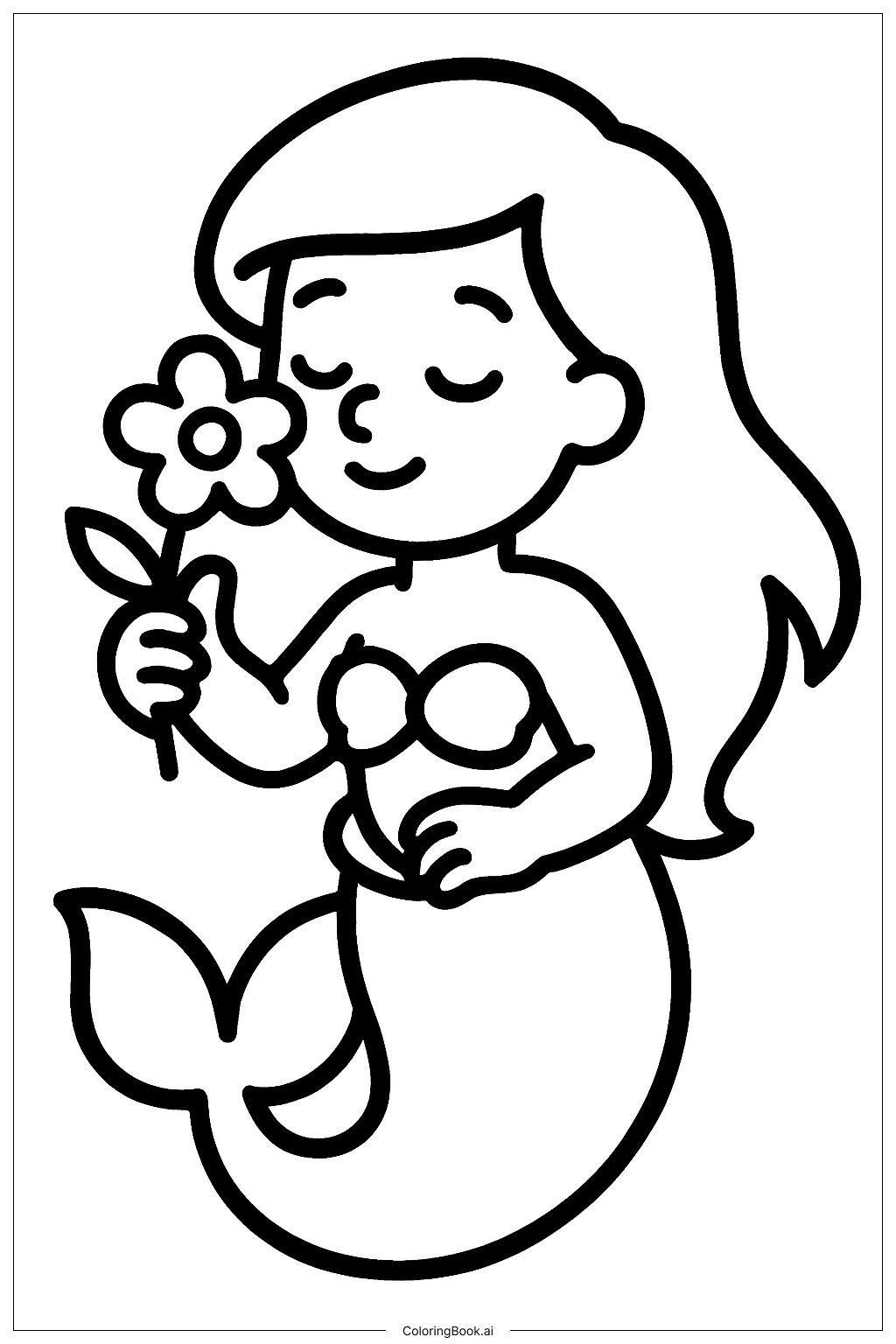  Página para colorear de La sirenita oliendo una flor 