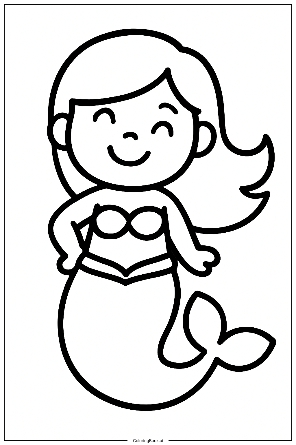  Página para colorear de Pequeña Sirena Sonriente 