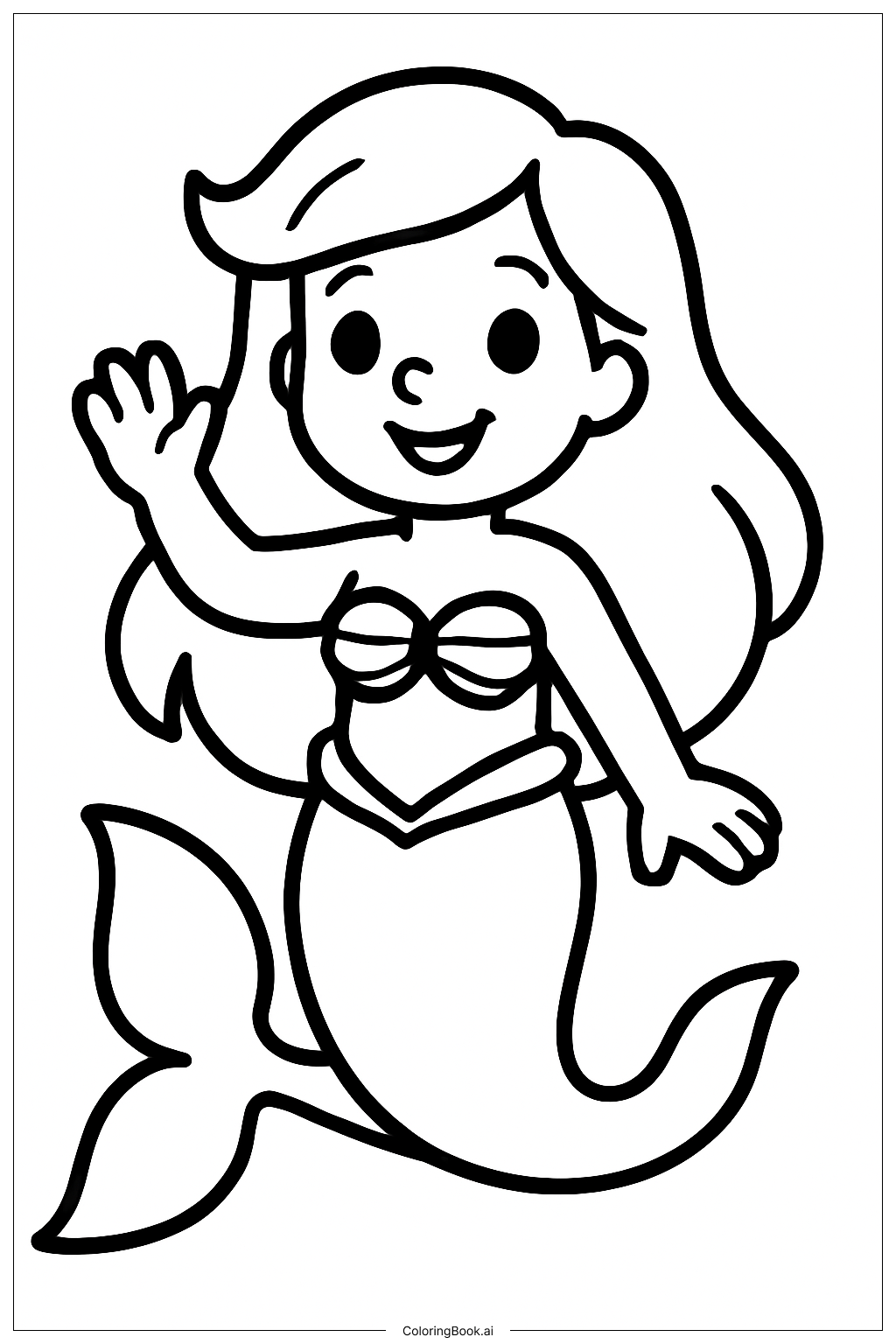  Página para colorear de Sirena Pequeña Saludando 