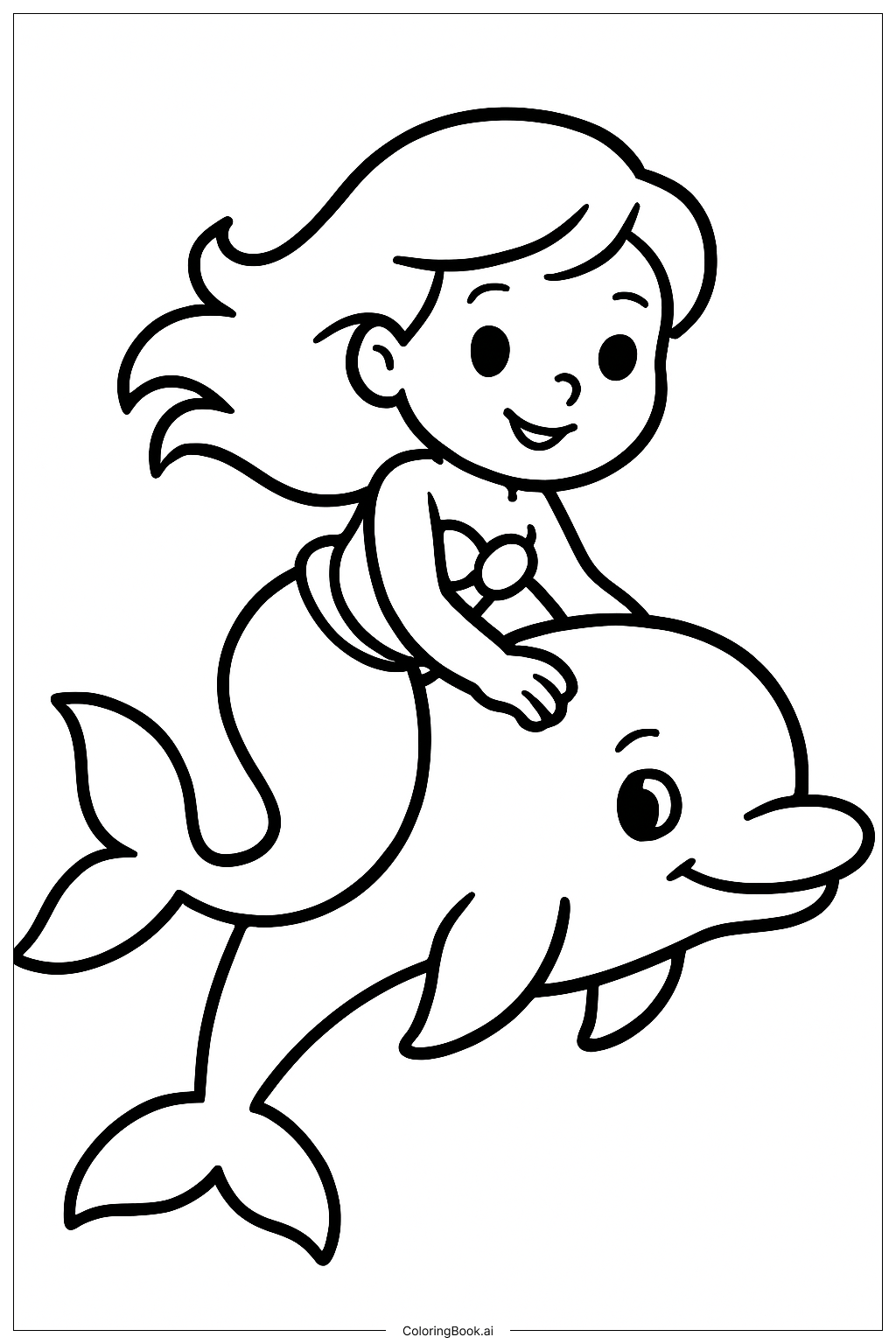  Página para colorear de La Sirenita con Delfín 