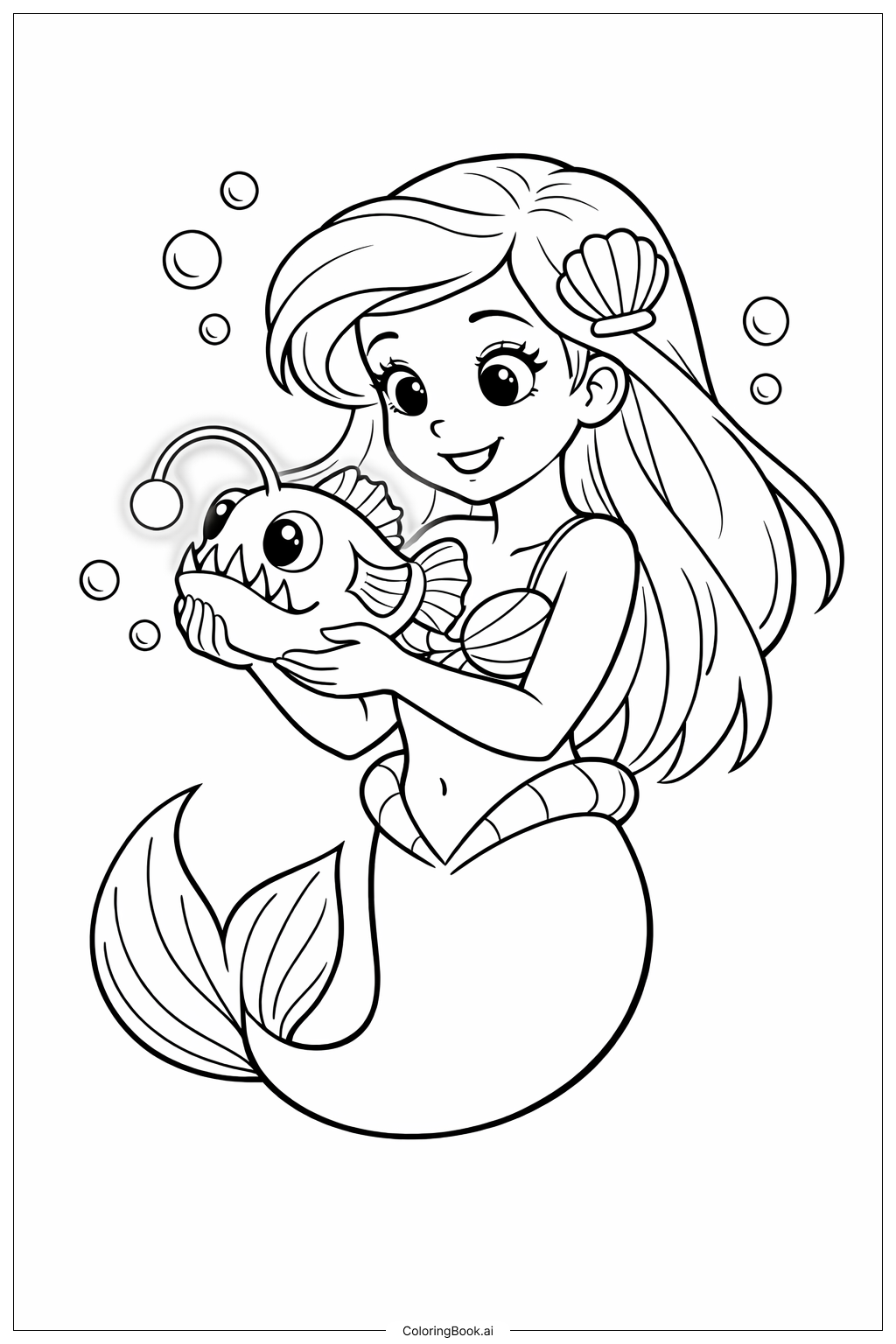  Página para colorear de La Sirenita con Pez Linterna 