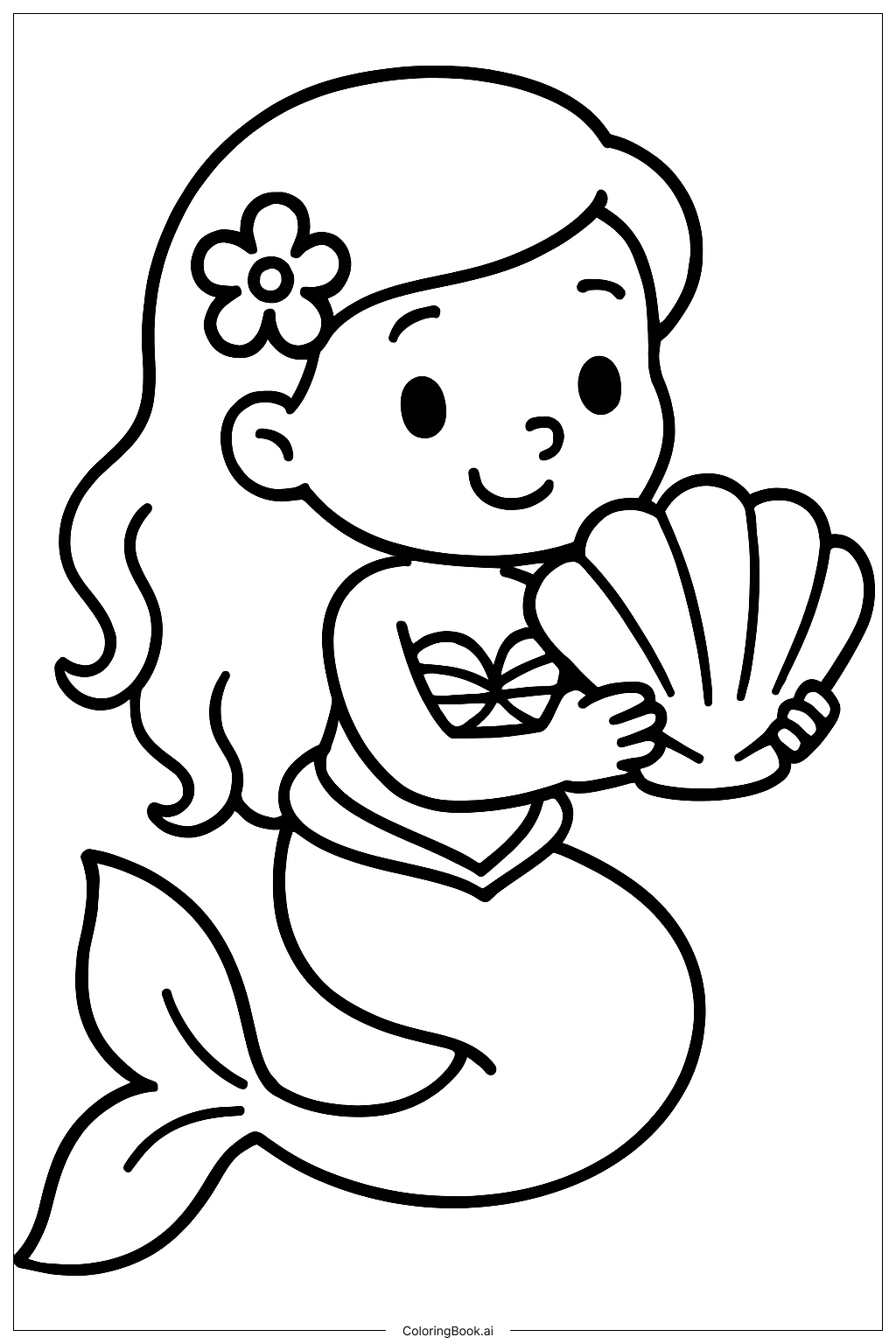  Página para colorear de La Sirenita con Concha 