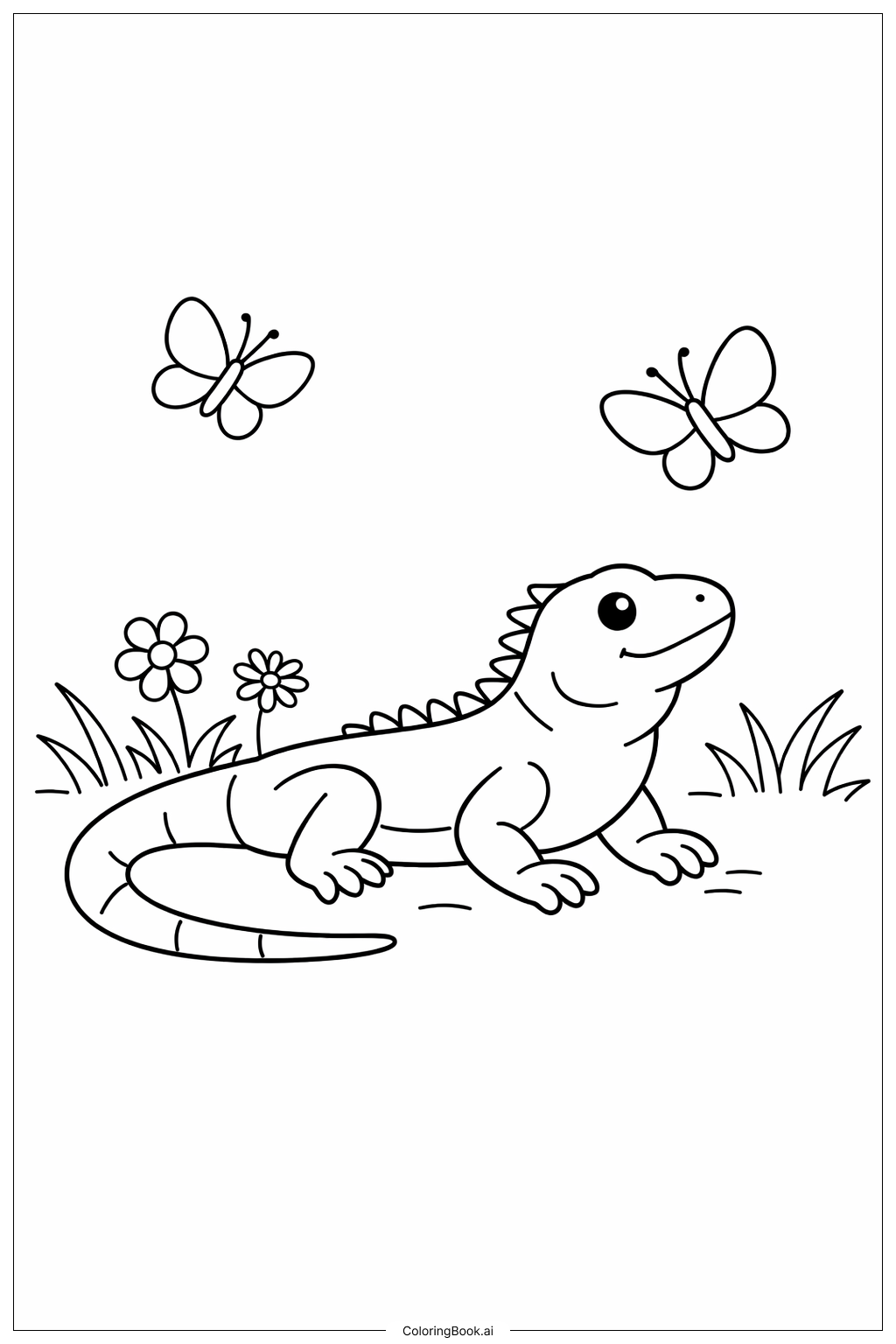  Lizard and Butterflies Coloring Page 