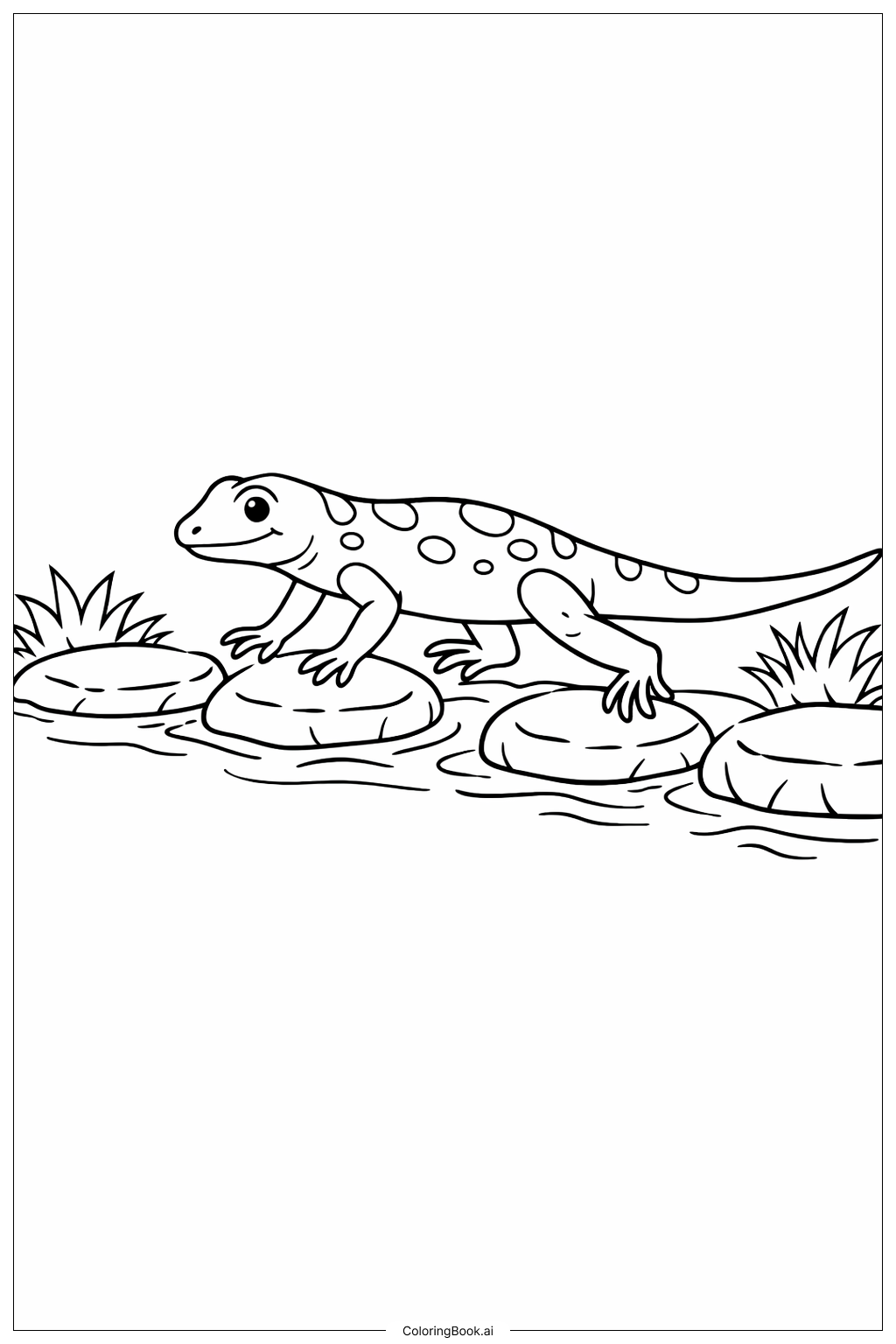  Lizard Crossing Stream Coloring Page 