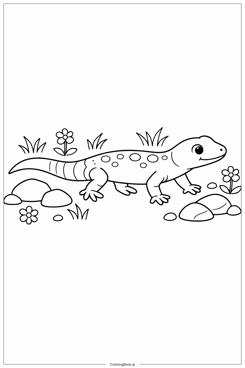  Lizard Exploring Garden Coloring Page 