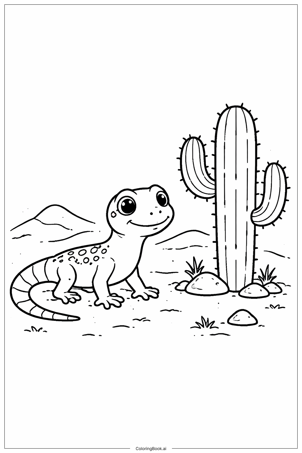  Lizard Near Cactus Coloring Page 