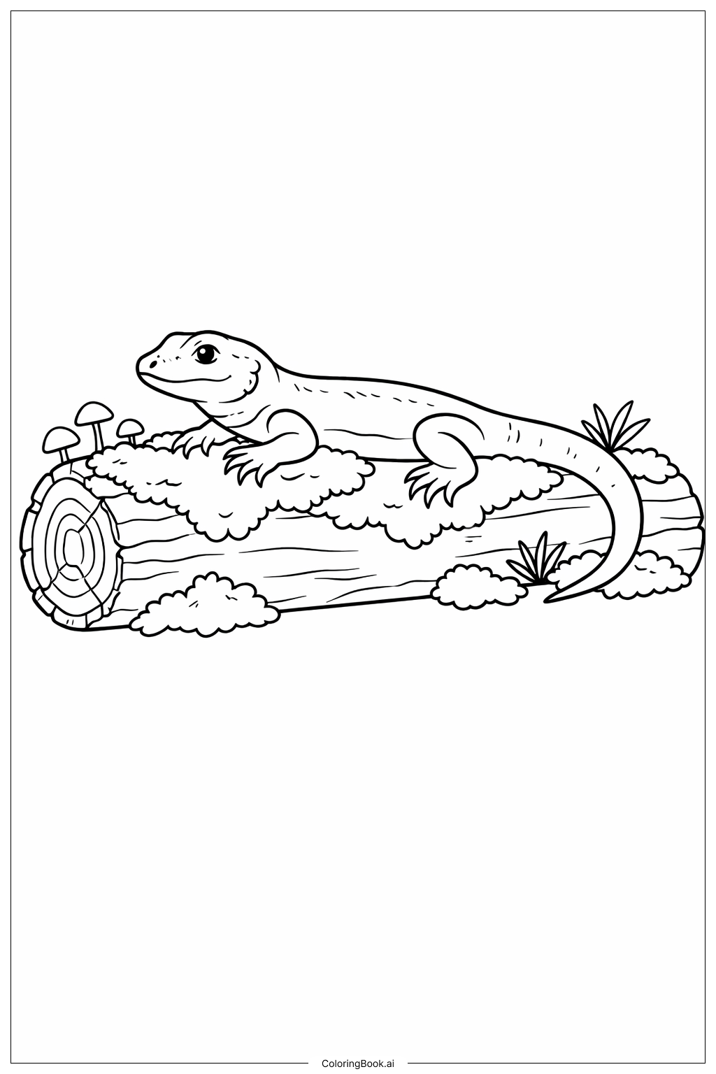  Lizard on Mossy Log Coloring Page 