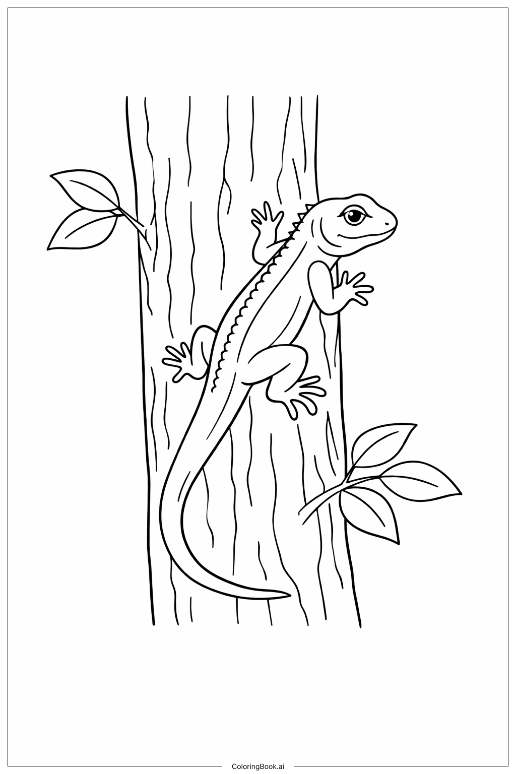  Lizard on Tree Trunk Coloring Page 