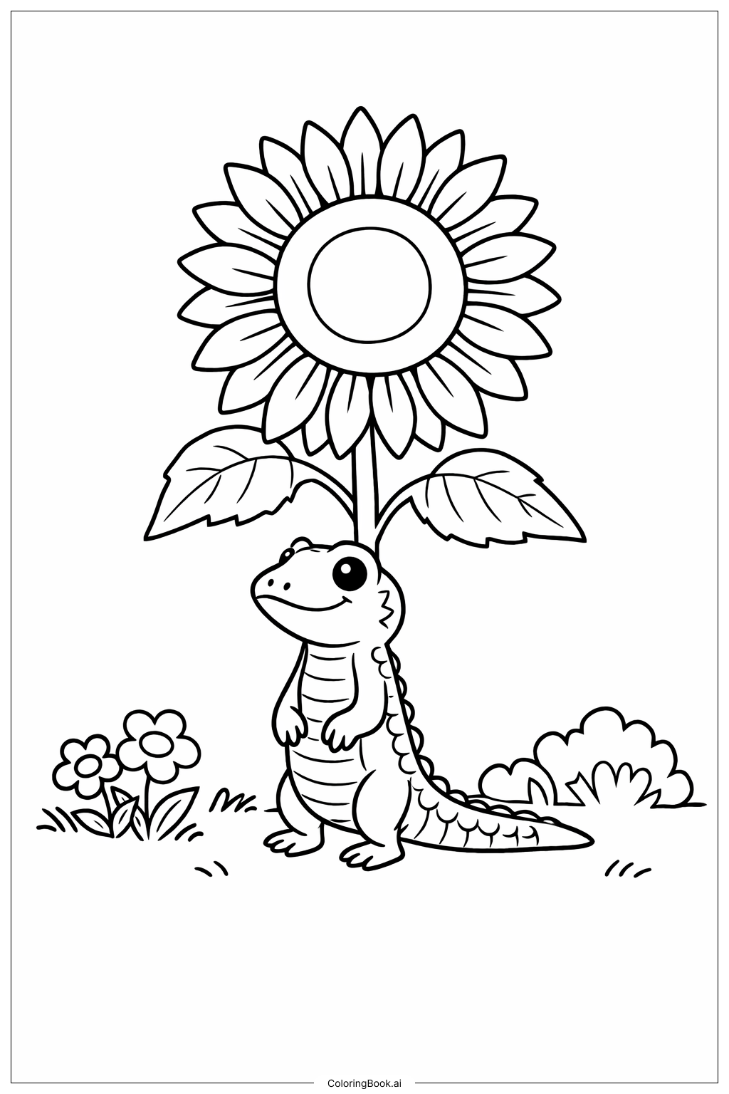  Lizard Under Sunflower Coloring Page 