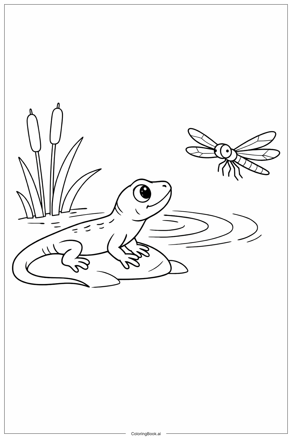  Lizard Watching Dragonfly Coloring Page 