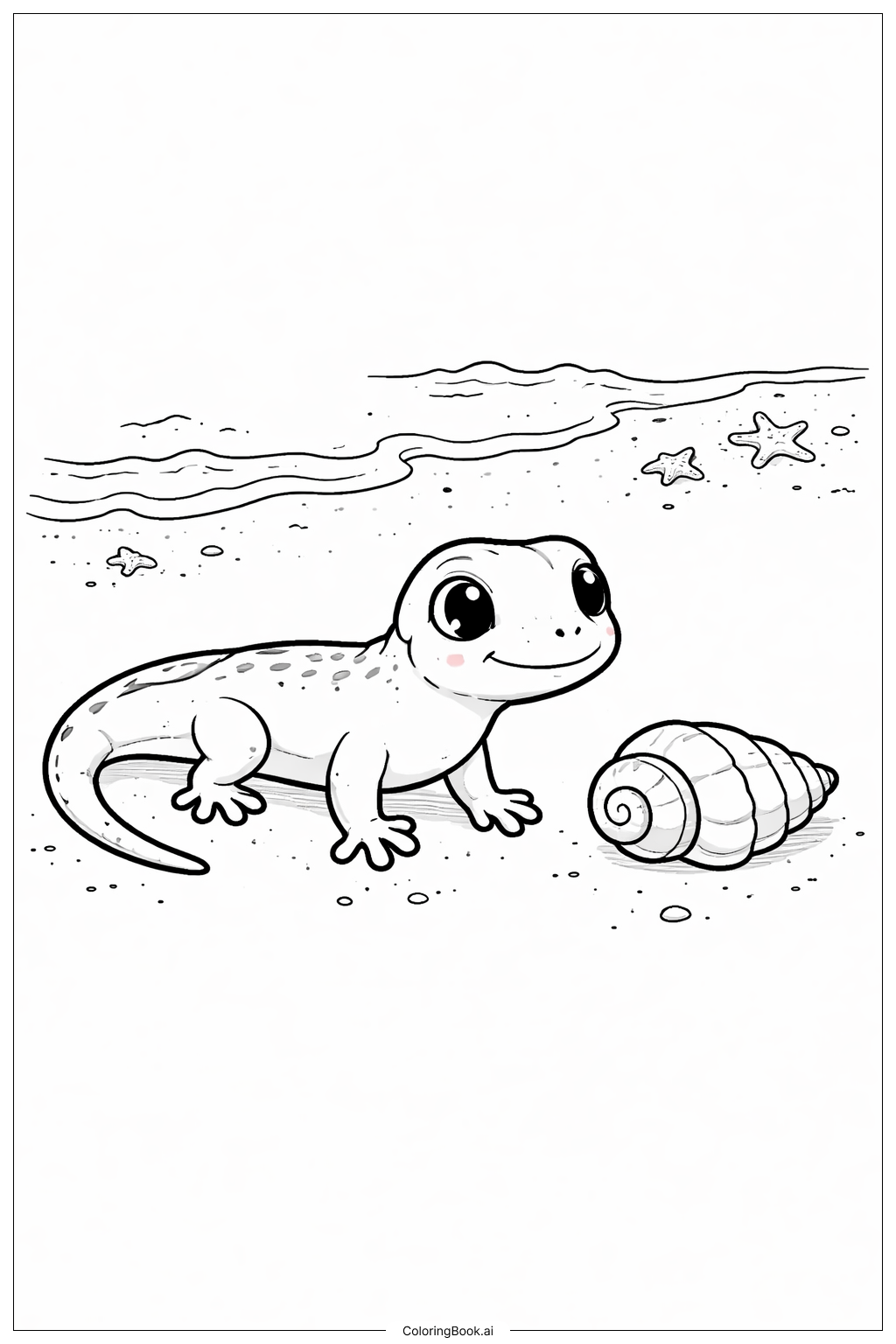  Lizard with Shell Friend Coloring Page 