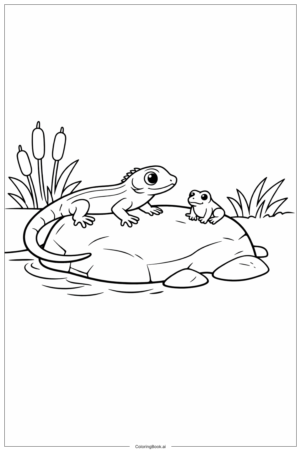  Lizard with Tiny Frog Coloring Page 