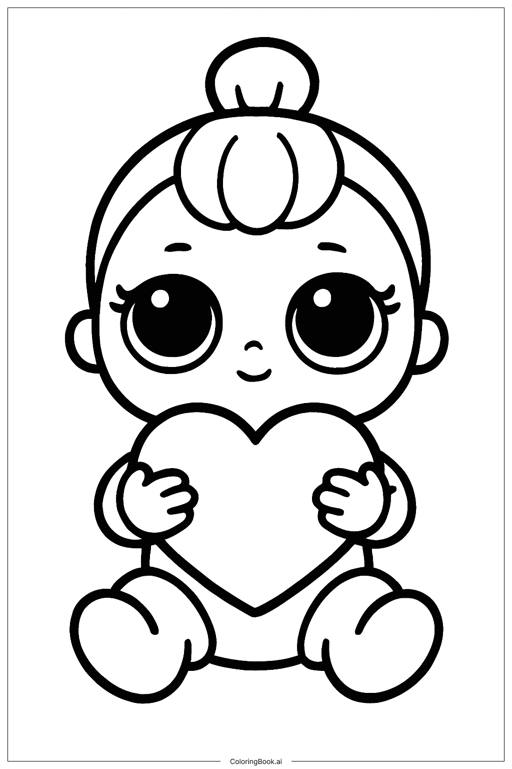 Página para colorir de LOL Bebê Segurando Coração