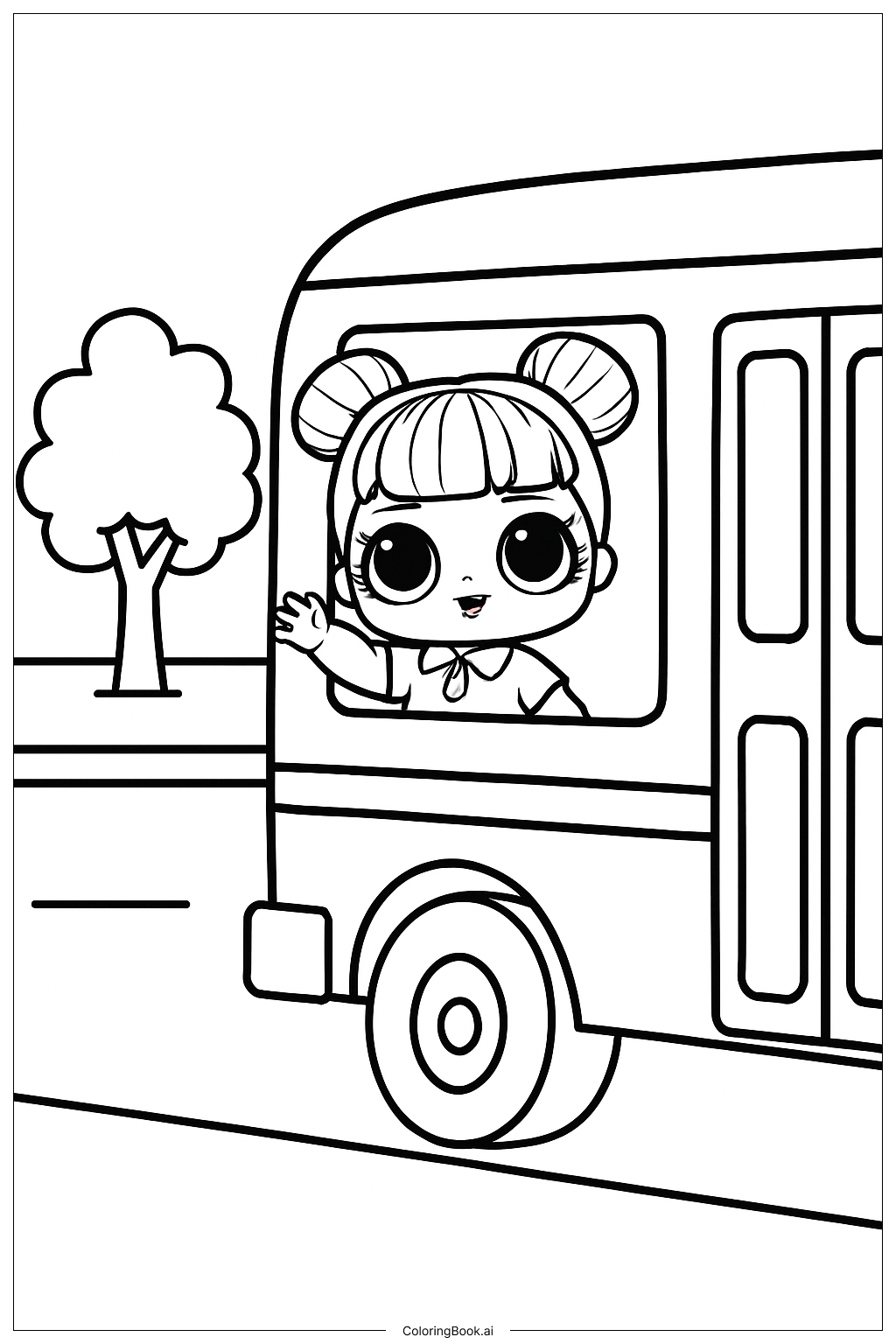 Página para colorir de Passeio de Ônibus Escolar LOL