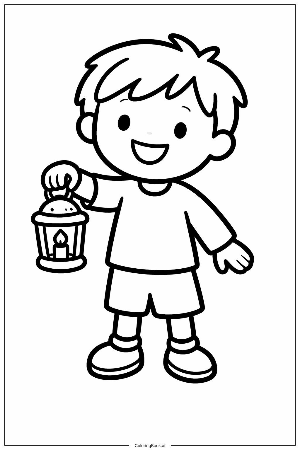  農曆新年提燈小孩著色頁 