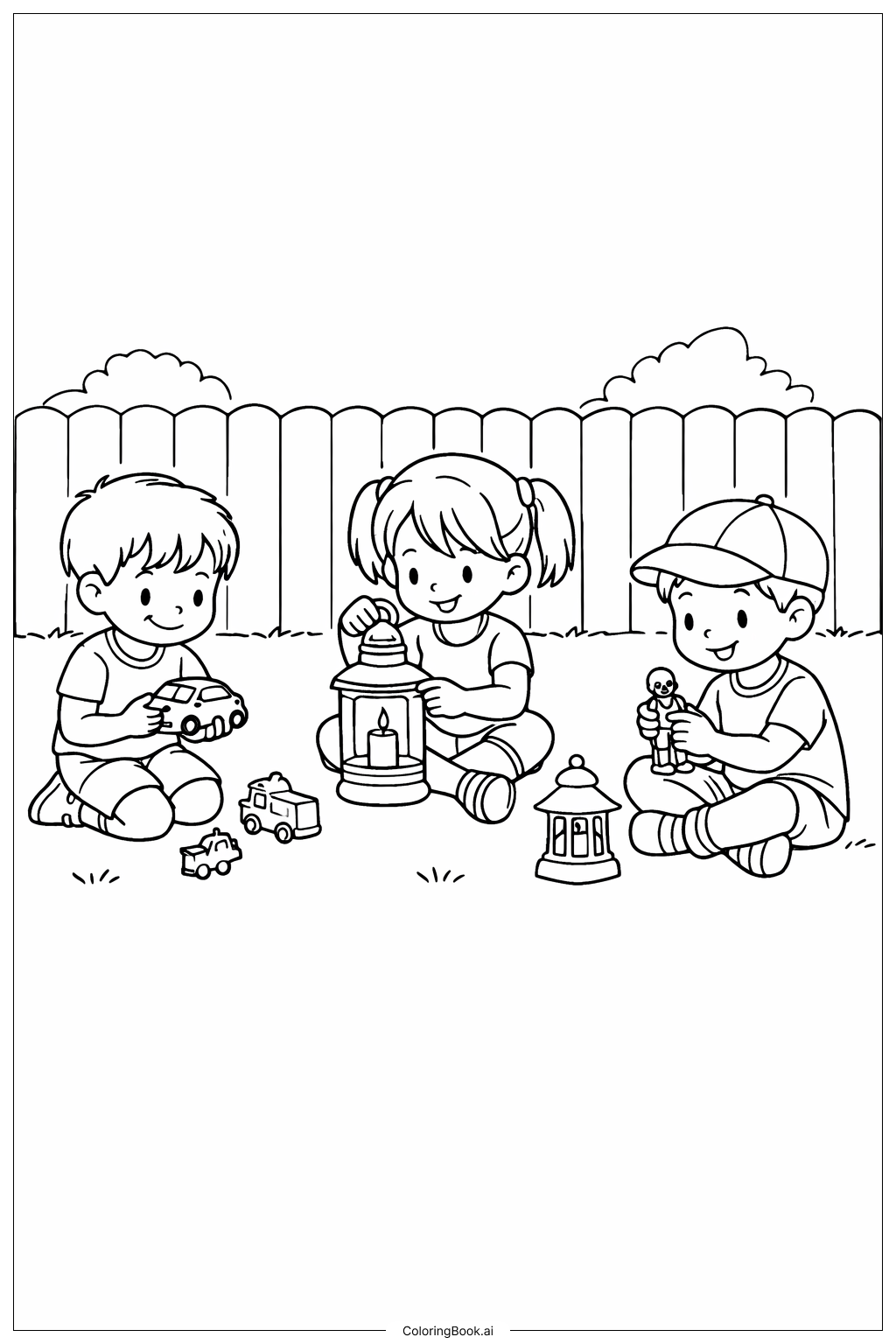  Lunar New Year Children Playing Coloring Page 
