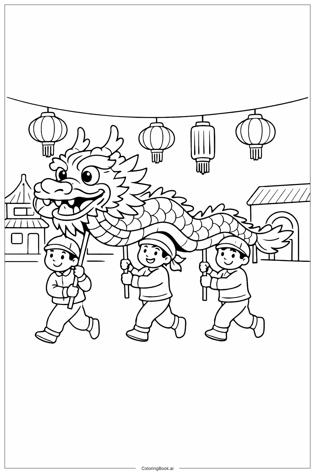  农历新年舞龙填色页 