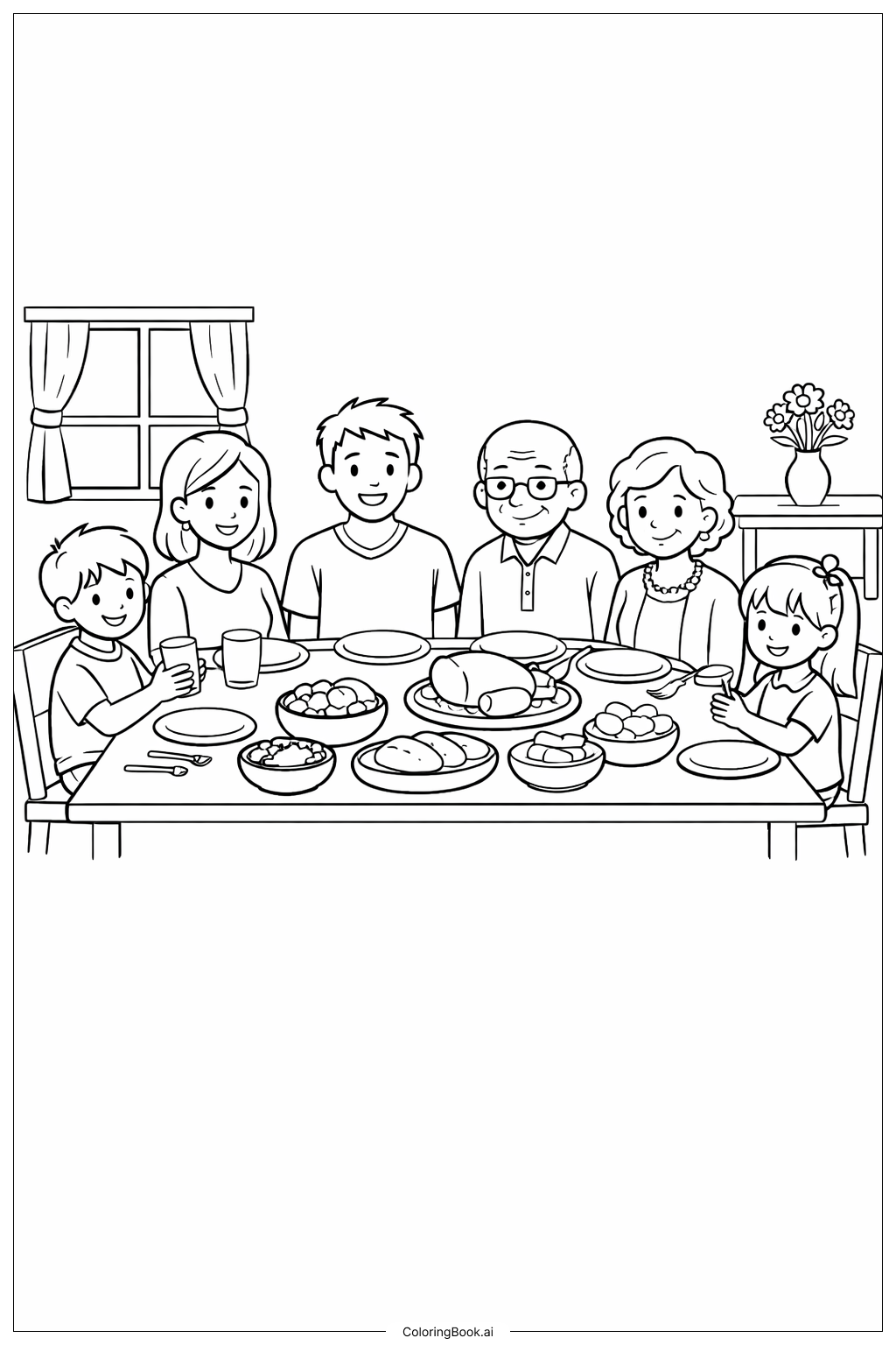  农历新年家庭团聚填色页 